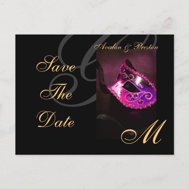 Pink Masquerade Mask Save The Date Postcard (Front)
