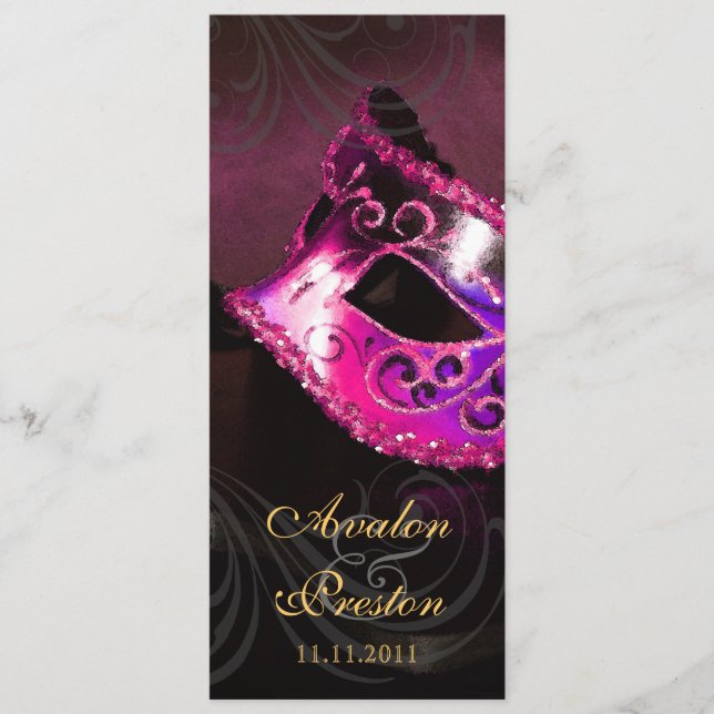 Pink Masquerade  Wedding Program Invitation (Front)