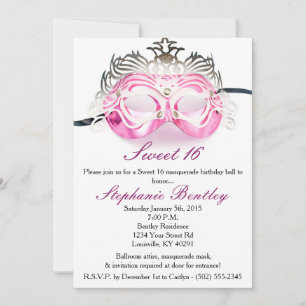 Pink Masquerade Zebra Sweet 16 Birthday Invitation