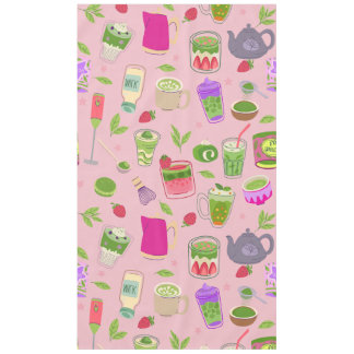pink matcha tea strawberry smoothie tablecloth