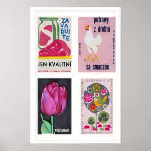 Pink Matchbox Labels Grid Print, Vintage Ephemera Poster