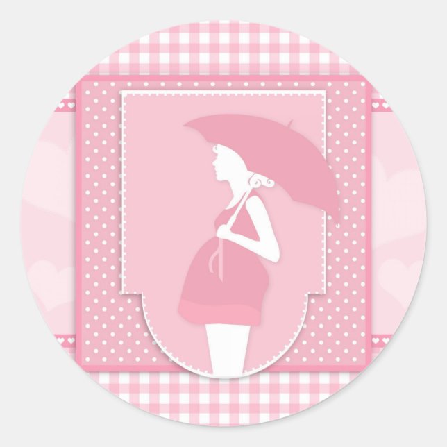pink maternity classic round sticker (Front)