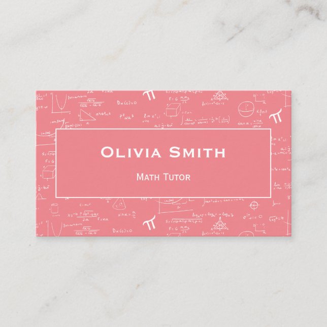 Pink Math Tutor Teacher Formula Pattern Business Card (Front)