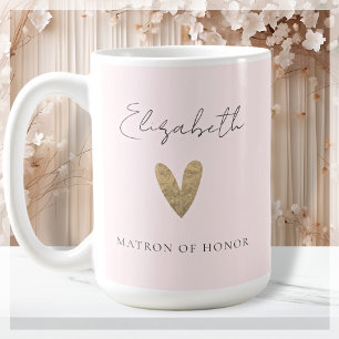 Pink Matron of Honor Gold Heart Modern Script  Coffee Mug