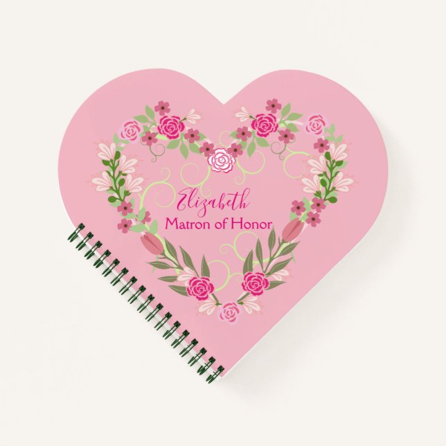 Pink Matron of Honour Floral Wedding Notebook (Front)