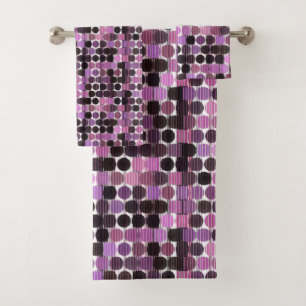 Pink, Mauve and black rose geometric Bath Towel Set