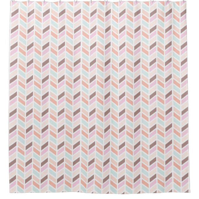 Pink, Mauve, Blue Herringbone Pattern Design Shower Curtain (Front)