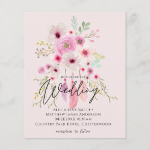 Pink Mauve BOHO Floral Feather Wedding Invitation