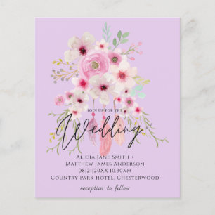 Pink Mauve BOHO Floral Feather Wedding Invitation