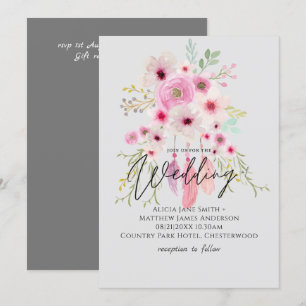 Pink Mauve BOHO Floral Feather Wedding Invitation