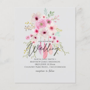 Pink Mauve BOHO Floral Feather Wedding Invitation