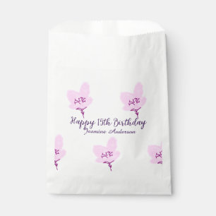 Pink mauve floral 15th birthday quinceanera name d favour bags