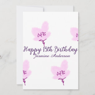 Pink mauve floral 15th birthday quinceanera name d invitation