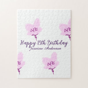 Pink mauve floral 15th birthday quinceanera name d jigsaw puzzle