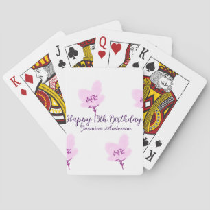 Pink mauve floral 15th birthday quinceanera name d playing cards
