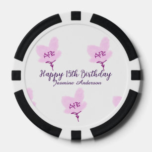 Pink mauve floral 15th birthday quinceanera name d poker chips