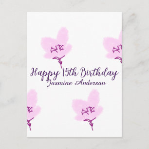 Pink mauve floral 15th birthday quinceanera name d postcard