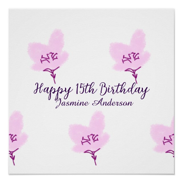 Pink mauve floral 15th birthday quinceanera name d poster (Front)