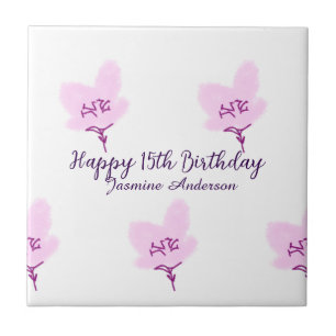 Pink mauve floral 15th birthday quinceanera name d tile