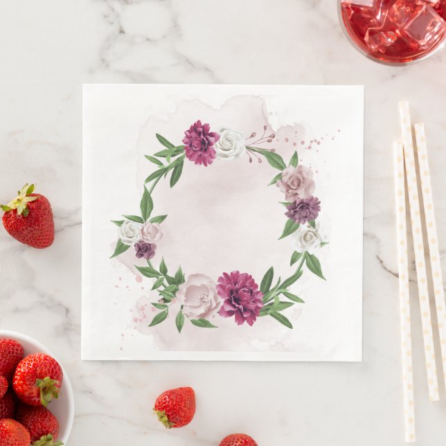 pink mauve floral wreath napkin (Insitu)