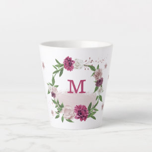 pink mauve flowers greenery latte mug