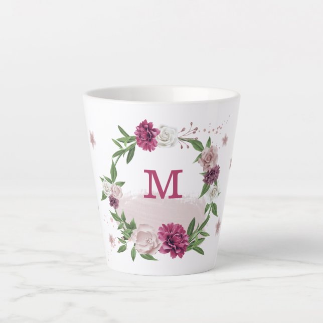pink mauve flowers greenery latte mug (Front)