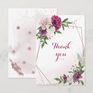 pink mauve flowers greenery thank you card