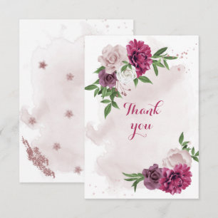pink mauve flowers greenery  thank you card