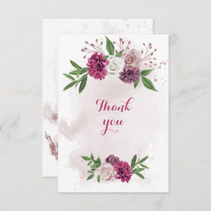 pink mauve flowers greenery thank you card
