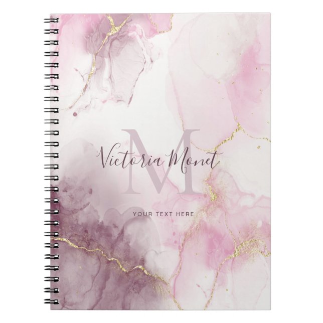 Pink Mauve Gold Vein Marble Script  Photo Notebook (Front)