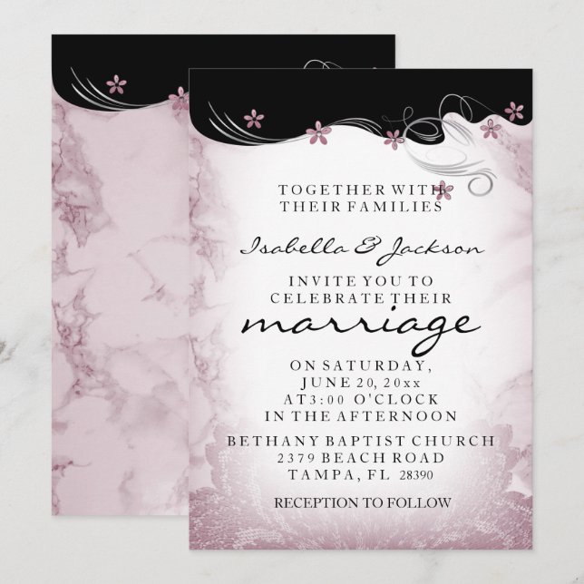 Pink Mauve Marble Wedding Invitation Template (Front/Back)