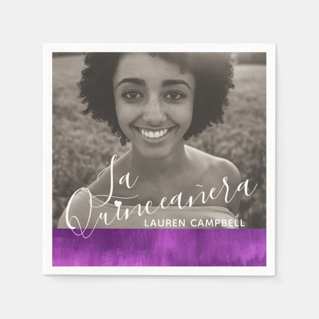 Pink mauve modern art La Quinceañera photo Napkin (Front)