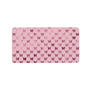 Pink Mauve Rose Butterfly Metallic Faux Foil Label