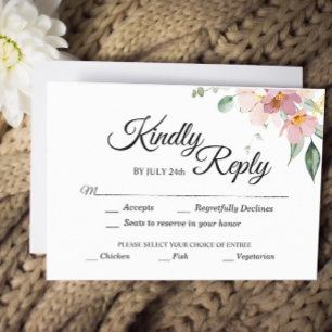 Pink Mauve Vintage Floral Meal Choice Wedding RSVP Card