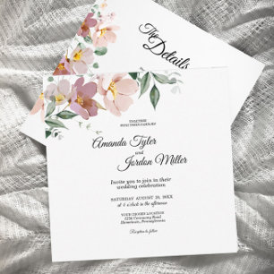 Pink Mauve Vintage Floral Square All One Wedding Invitation