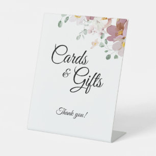 Pink Mauve Vintage Floral Wedding Cards and Gifts Pedestal Sign