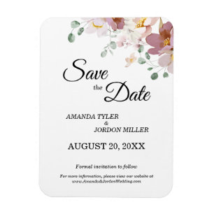 Pink Mauve Vintage Floral Wedding Save the Date Magnet