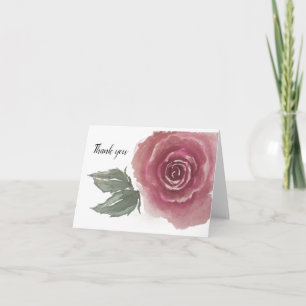 Pink mauve watercolor rose green leaves- blank card