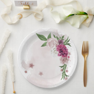 pink mauve white flowers botanical paper plate