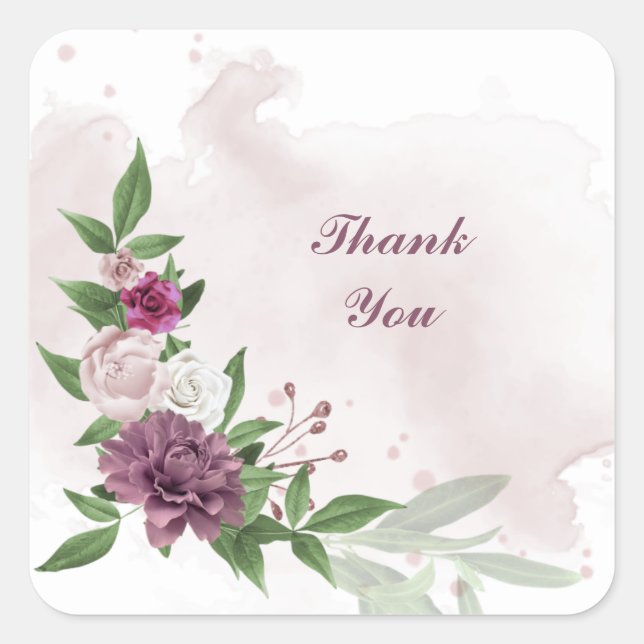 pink mauve white flowers greenery  square sticker (Front)