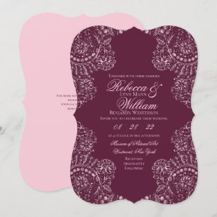 Pink Mauve Wine Lace Elegant Gothic Wedding Invitation