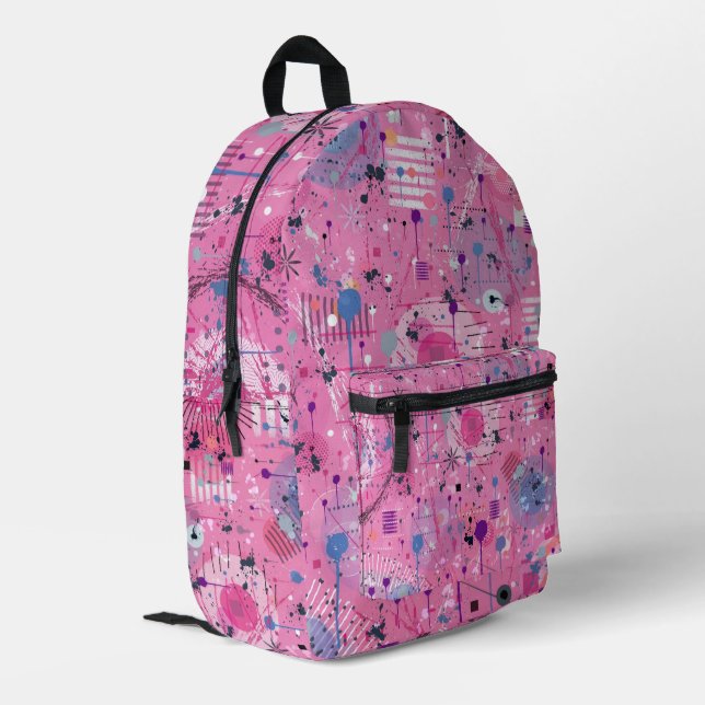 Pink Maximalist Abstract Art  Printed Backpack (Back Corner Left)