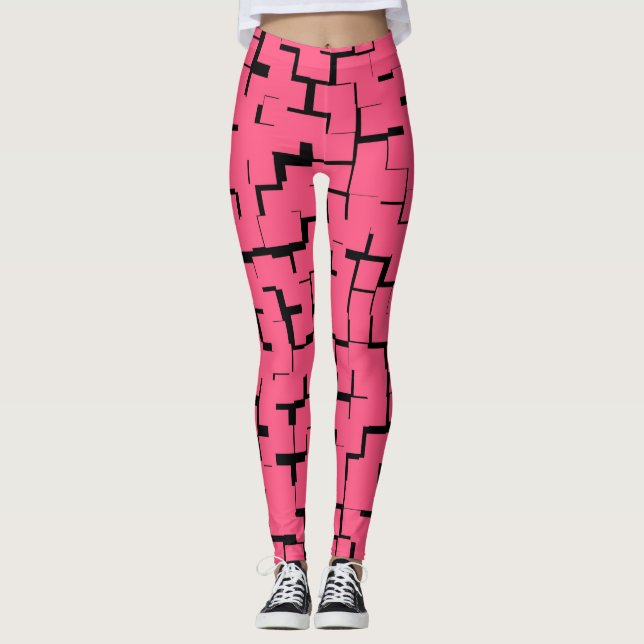 Pink Maze Leggings, Yoga, Fitness, Modern Design Leggings (Front)