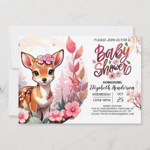 Pink Meadow Baby Deer Watercolor Baby Shower Invitation