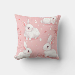 Pink Meadow Bunny Floral Garden Cushion