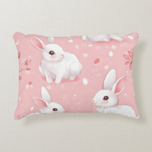 Pink Meadow Bunny Floral Garden Decorative Cushion