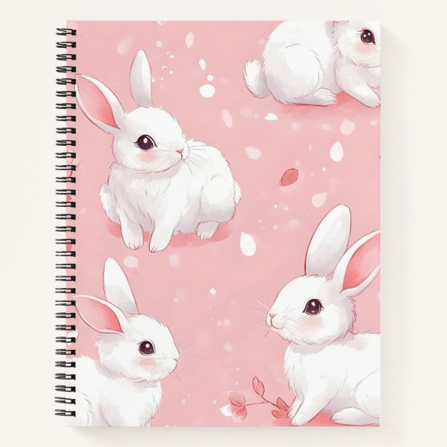 Pink Meadow Bunny Floral Garden Notebook (Front)