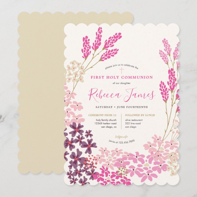 Pink Meadow First Holy Communion Invitation (Front/Back)