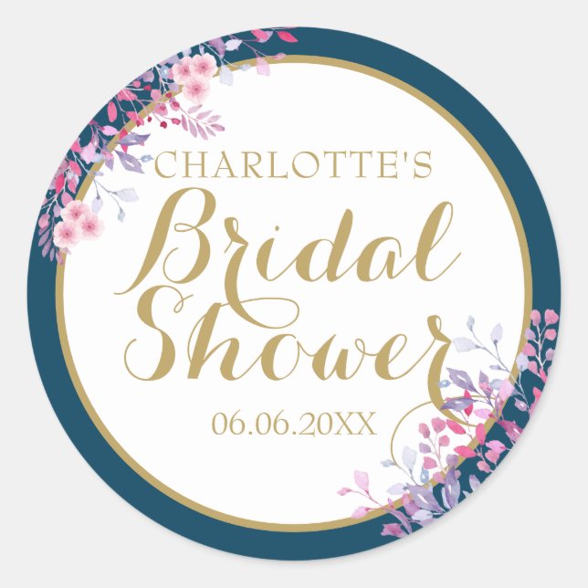 Pink Meadow Floral Bridal Shower Favour Classic Round Sticker (Front)