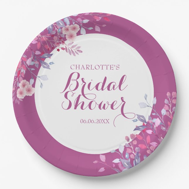 Pink Meadow Floral Bridal Shower Paper Plate (Front)